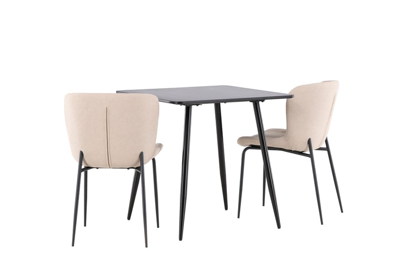 Polar Spisegruppe 75 cm Kvadratisk med 2 Modesto stole - Svart/Beige - Møbler - Borde - Spisebordssæt