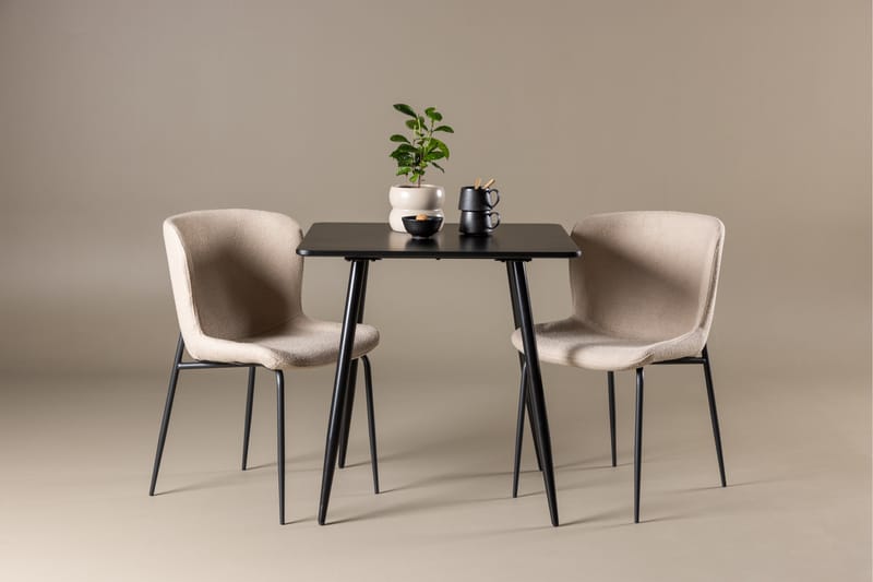 Polar Spisegruppe 75 cm Kvadratisk med 2 Modesto stole - Svart/Beige - Møbler - Borde - Spisebordssæt