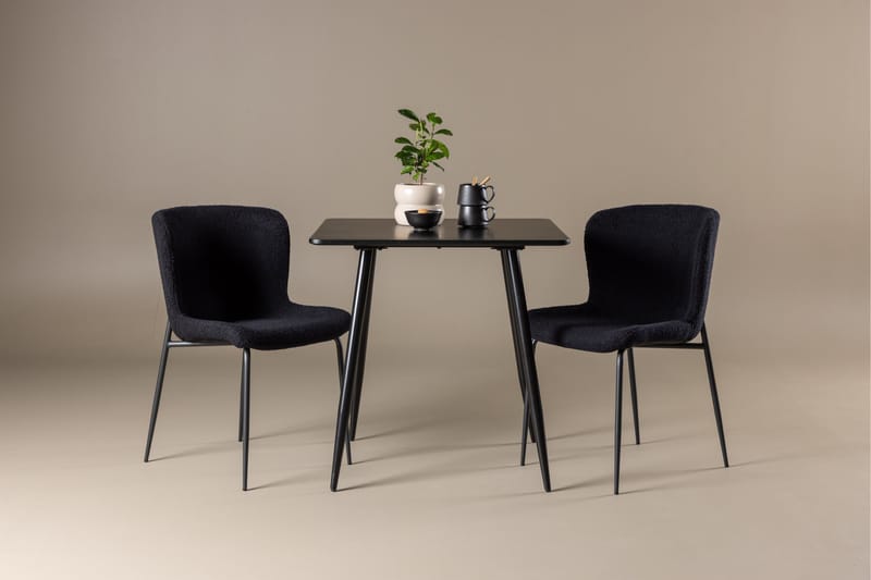 Polar Spisegruppe 75 cm Kvadratisk med 2 Modesto stole - Svart/Svart - Møbler - Borde - Spisebordssæt