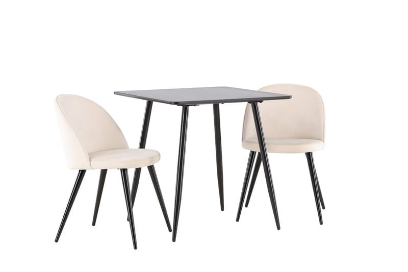 Polar Spisegruppe 75 cm Kvadratisk med 2 Velvet stole - Svart/Beige - Møbler - Borde - Spisebordssæt