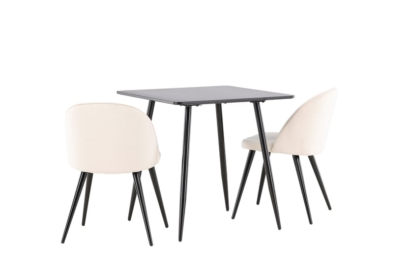 Polar Spisegruppe 75 cm Kvadratisk med 2 Velvet stole - Svart/Beige - Møbler - Borde - Spisebordssæt