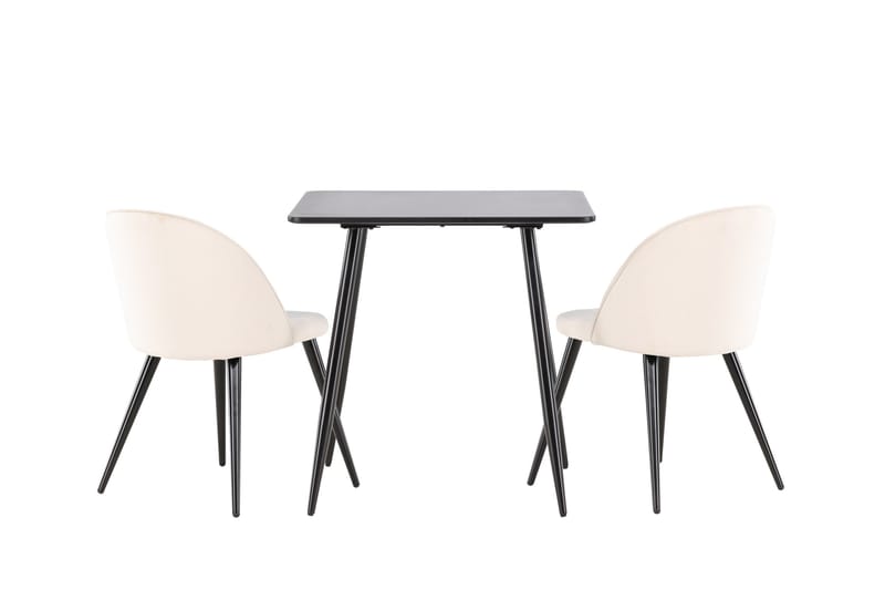 Polar Spisegruppe 75 cm Kvadratisk med 2 Velvet stole - Svart/Beige - Møbler - Borde - Spisebordssæt