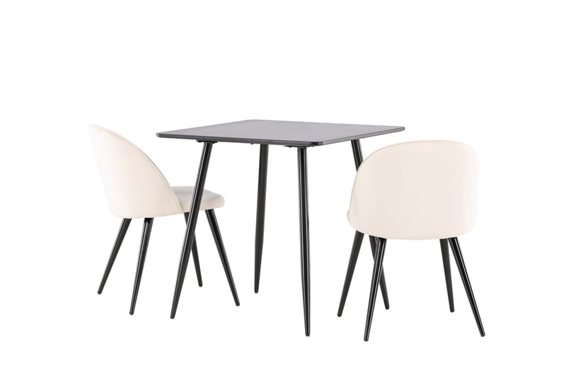 Polar Spisegruppe 75 cm Kvadratisk med 2 Velvet stole - Svart/Beige - Møbler - Borde - Spisebordssæt