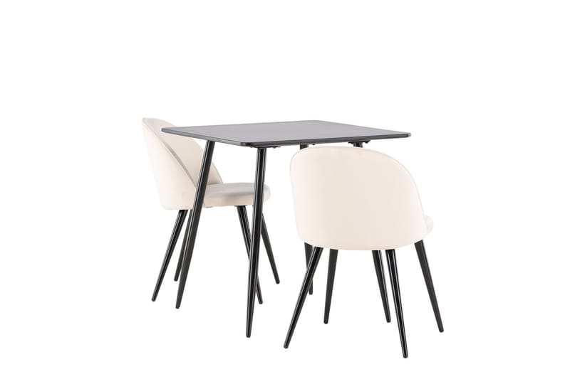 Polar Spisegruppe 75 cm Kvadratisk med 2 Velvet stole - Svart/Beige - Møbler - Borde - Spisebordssæt