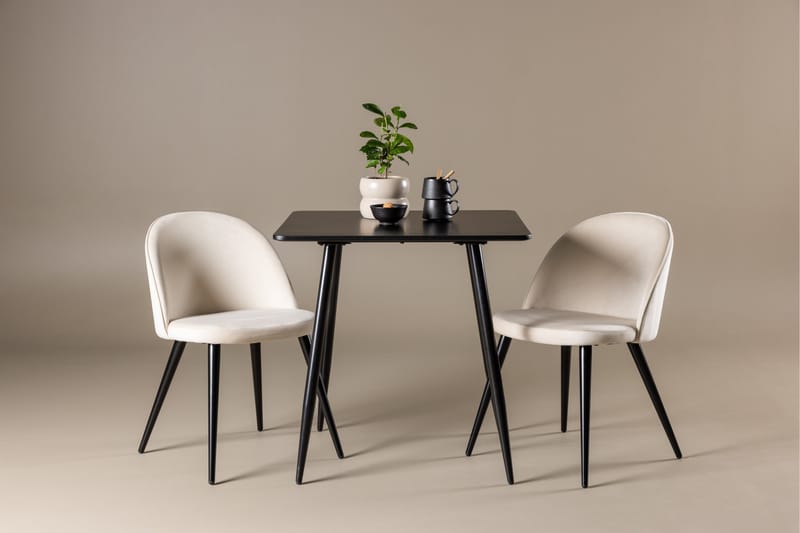 Polar Spisegruppe 75 cm Kvadratisk med 2 Velvet stole - Svart/Beige - Møbler - Borde - Spisebordssæt