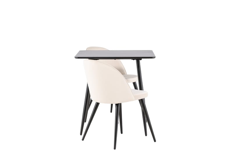 Polar Spisegruppe 75 cm Kvadratisk med 2 Velvet stole - Svart/Beige - Møbler - Borde - Spisebordssæt