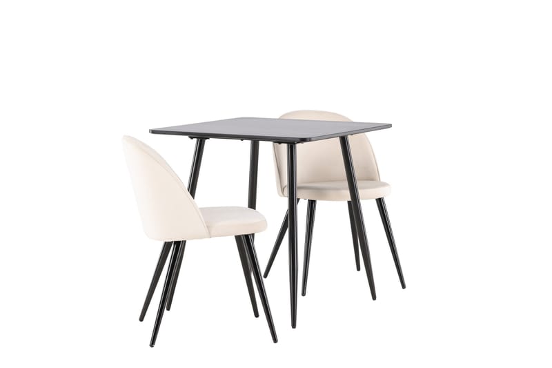 Polar Spisegruppe 75 cm Kvadratisk med 2 Velvet stole - Svart/Beige - Møbler - Borde - Spisebordssæt