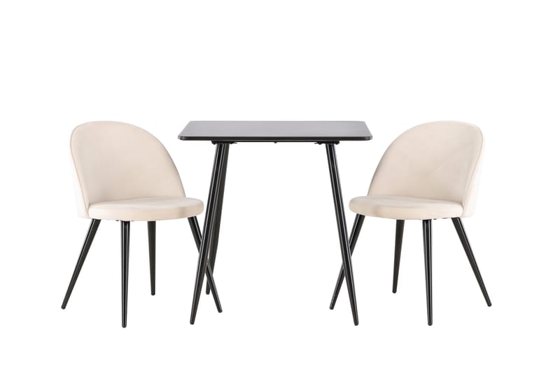 Polar Spisegruppe 75 cm Kvadratisk med 2 Velvet stole - Svart/Beige - Møbler - Borde - Spisebordssæt