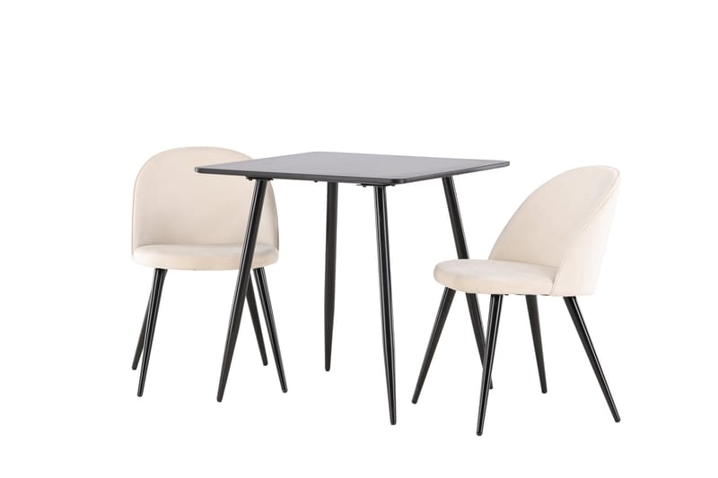 Polar Spisegruppe 75 cm Kvadratisk med 2 Velvet stole - Svart/Beige - Møbler - Borde - Spisebordssæt
