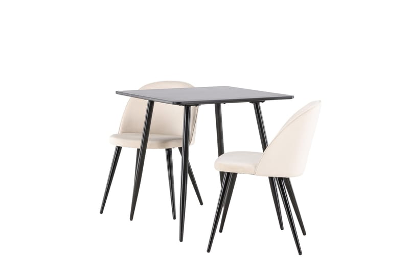 Polar Spisegruppe 75 cm Kvadratisk med 2 Velvet stole - Svart/Beige - Møbler - Borde - Spisebordssæt