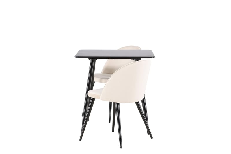 Polar Spisegruppe 75 cm Kvadratisk med 2 Velvet stole - Svart/Beige - Møbler - Borde - Spisebordssæt