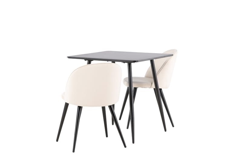 Polar Spisegruppe 75 cm Kvadratisk med 2 Velvet stole - Svart/Beige - Møbler - Borde - Spisebordssæt