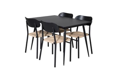 Polly Rektangulær Spisegruppe 120 cm med 4 Silar Spisestole - sort/natur - Møbler - Borde - Spisebordssæt