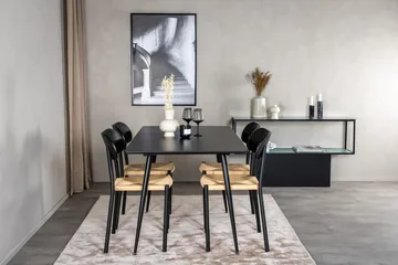 Polly Rektangulær Spisegruppe 120 cm med 4 Silar Spisestole - sort/natur - Møbler - Borde - Spisebordssæt