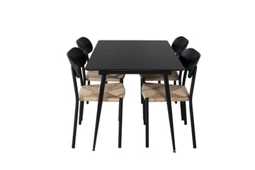 Polly Rektangulær Spisegruppe 120 cm med 4 Silar Spisestole - sort/natur - Møbler - Borde - Spisebordssæt