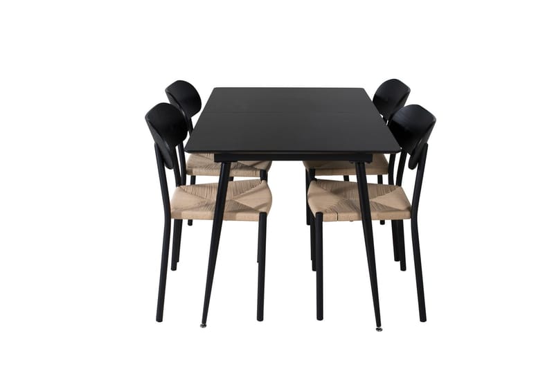 Polly Rektangulær Spisegruppe 120 cm med 4 Silar Spisestole - sort/natur - Møbler - Borde - Spisebordssæt