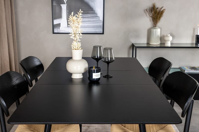 Polly Rektangulær Spisegruppe 120 cm med 4 Silar Spisestole - sort/natur - Møbler - Borde - Spisebordssæt