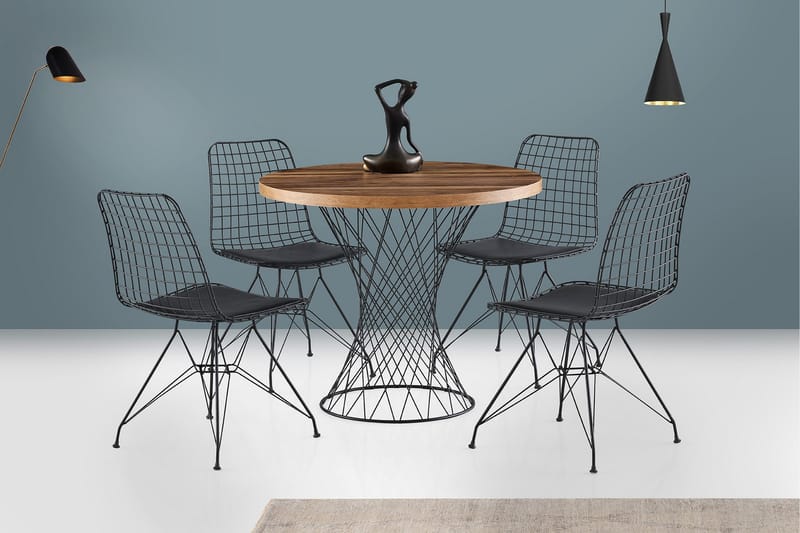 Pota Spisebord 90 cm - Valnød finér/Sort - Spisebord og køkkenbord