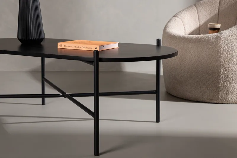 Pueblo 120 cm Ovalt Sofabord i Malet Træ - Sort - Møbler - Borde - Sofabord