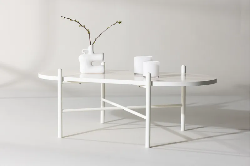 Pueblo 65,5 cm Ovalt Sofabord i Lyst Træ - Hvid - Møbler - Borde - Sofabord
