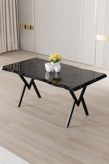 Ralto Rektangulært Spisebord 130 cm i Metal og Træ med Marmorudseende - Sort - Møbler - Borde - Spisebord og køkkenbord