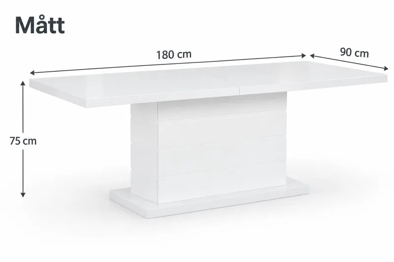 Ratliff spisebord 180 cm, kan forlænges med tillægsplade - Hvid - Møbler - Borde - Spisebord og køkkenbord