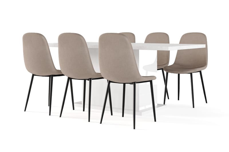 Ratliff Spisebord 180 cm Udtræksbord med tillægsplade + 6 stk Nibe stol brun med sorte ben, Hvid/Brun