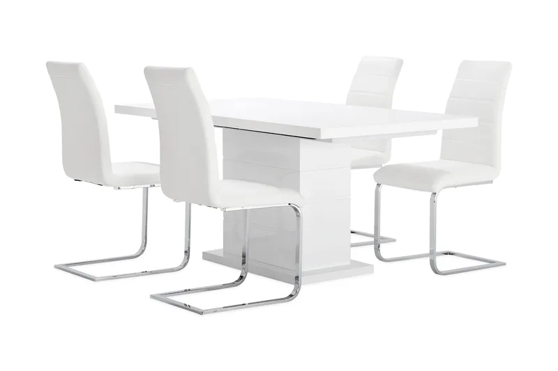 Ratliff Spisebordssæt 180 cm + 4 Sorado Stole, Hvid/Krom