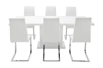 Ratliff Spisebordssæt 180 cm + 6 Sorado Stole - Hvid/Krom - Møbler - Borde - Spisebordssæt