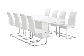 Ratliff Spisebordssæt 180 cm + 8 Sorado Stole - Hvid/Krom - Møbler - Borde - Spisebordssæt