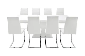 Ratliff Spisebordssæt 180 cm + 8 Sorado Stole - Hvid/Krom - Møbler - Borde - Spisebordssæt