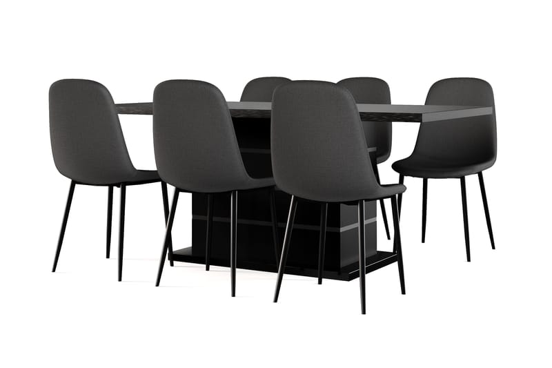 Ratliff Udtræksbart Spisebord 180/220 cm Sort + 6 stk Nibe stol sort med sorte ben, Sort