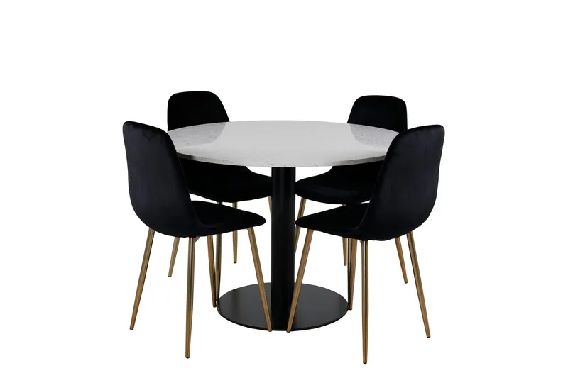 Razzia spisebord 106 cm med 4 Polar køkkenstole i velour