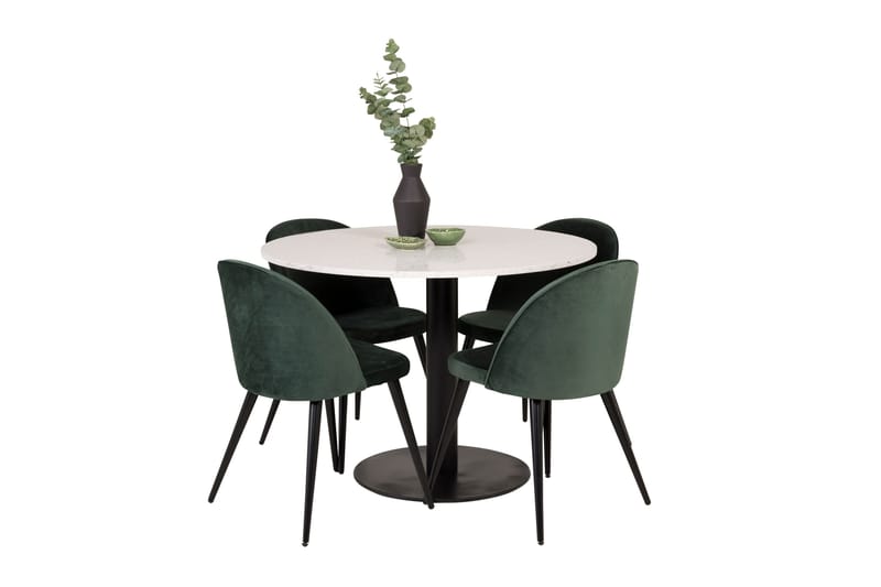 Razzia spisegruppe 106 cm rund med 4 Velvet stole - Møbler - Borde - Spisebordssæt