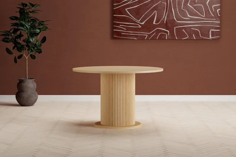 Reko Rundt Spisebord 120 cm i Træ med Egetræsudseende, Beige