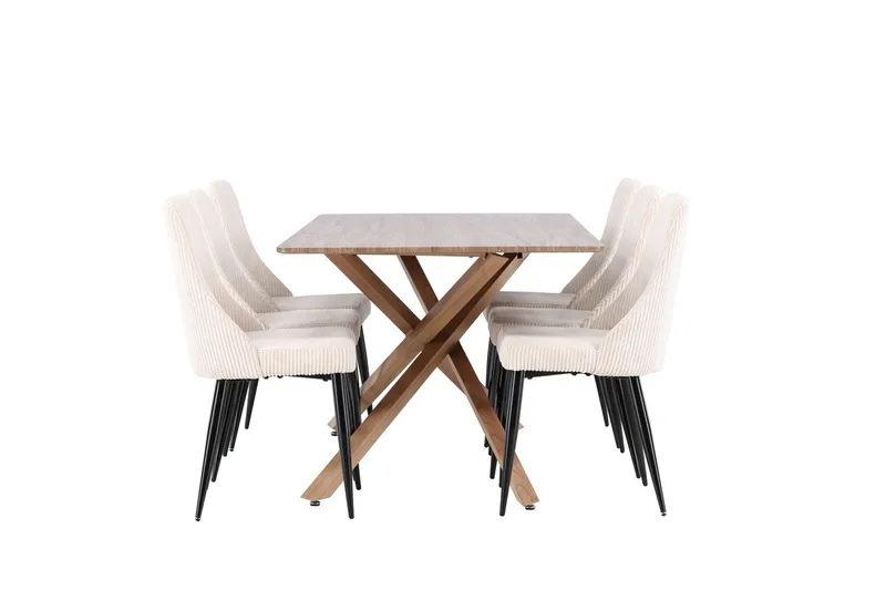 Rektangulär matgrupp Venture Home Beige Mocka 6st - Møbler - Borde - Spisebordssæt