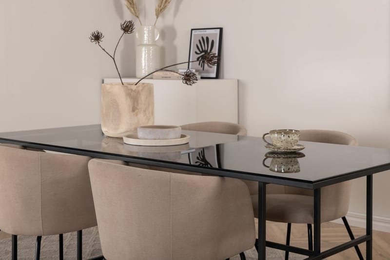 Rektangulär matgrupp Venture Home Beige Svart 4st - Møbler - Borde - Spisebordssæt