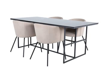 Rektangulär matgrupp Venture Home Beige Svart 4st - Møbler - Borde - Spisebordssæt