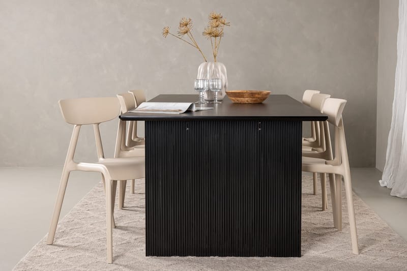Rektangulär matgrupp Venture Home Beige Svart 6st - Møbler - Borde - Spisebordssæt