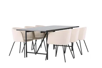 Rektangulär matgrupp Venture Home Beige Svart 6st - Møbler - Borde - Spisebordssæt