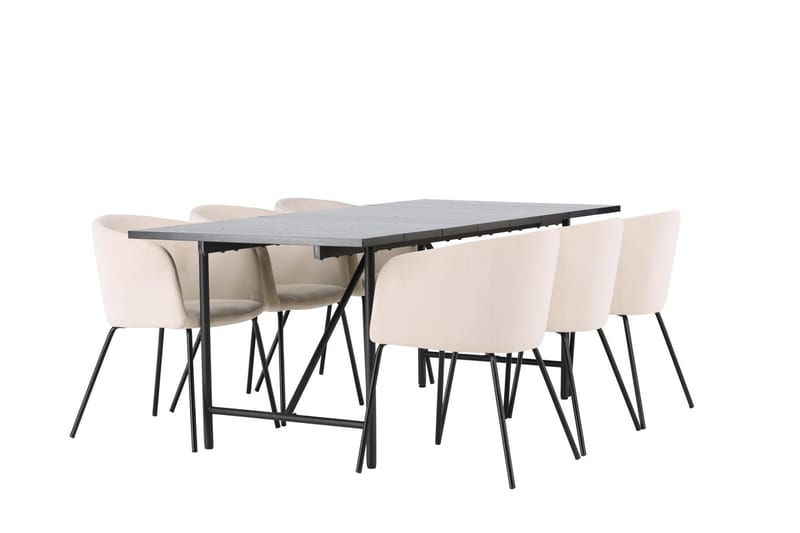 Rektangulär matgrupp Venture Home Beige Svart 6st - Møbler - Borde - Spisebordssæt