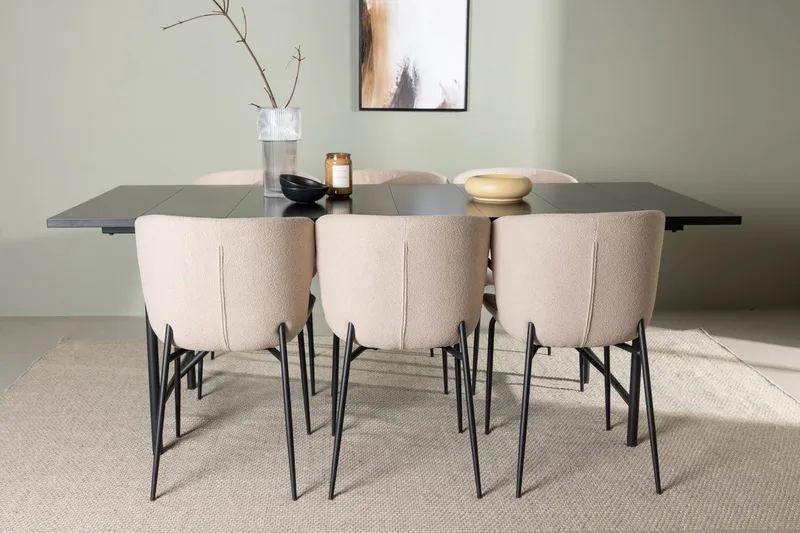 Rektangulär matgrupp Venture Home Beige Svart 6st