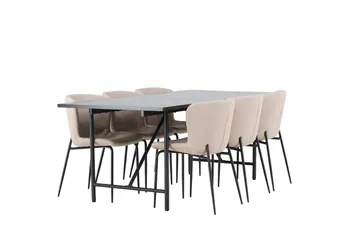Rektangulär matgrupp Venture Home Beige Svart 6st - Møbler - Borde - Spisebordssæt