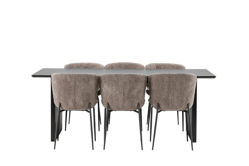 Rektangulär matgrupp Venture Home Beige Svart 6st - Møbler - Borde - Spisebordssæt