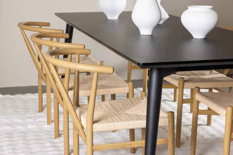 Rektangulär matgrupp Venture Home Beige Svart 6st - Møbler - Borde - Spisebordssæt