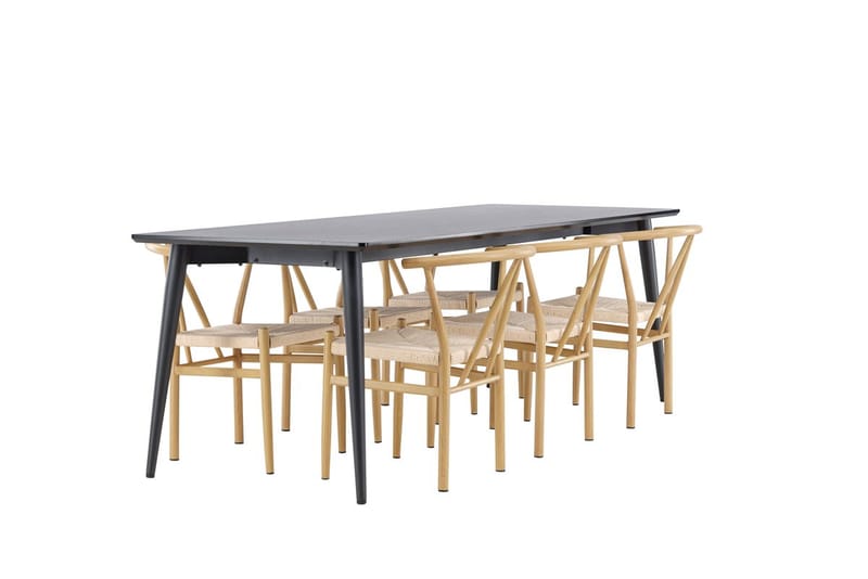 Rektangulär matgrupp Venture Home Beige Svart 6st - Møbler - Borde - Spisebordssæt