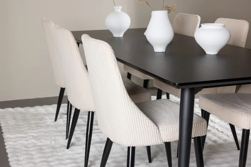 Rektangulär matgrupp Venture Home Beige Svart 6st - Møbler - Borde - Spisebordssæt
