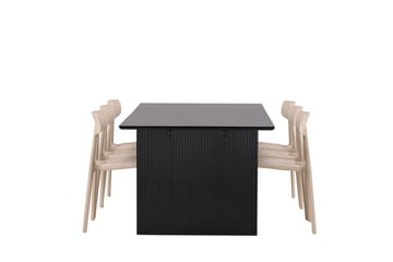 Rektangulär matgrupp Venture Home Beige Svart 6st - Møbler - Borde - Spisebordssæt