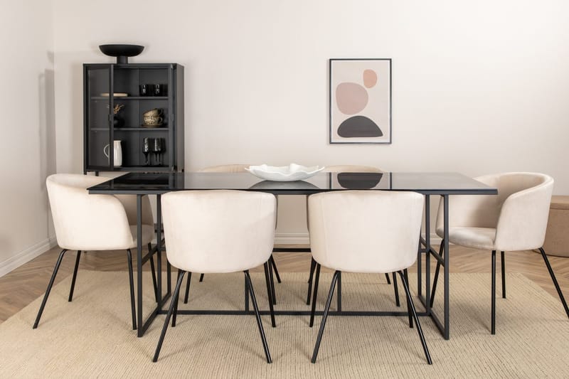 Rektangulär matgrupp Venture Home Beige Svart 6st - Møbler - Borde - Spisebordssæt
