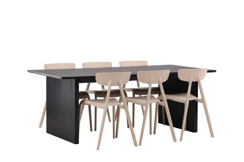 Rektangulär matgrupp Venture Home Beige Svart 6st - Møbler - Borde - Spisebordssæt